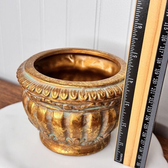Vintage Mid Century Heavy Gold Gilded Leaf Gilt Terra Cotta Planter Victorian St